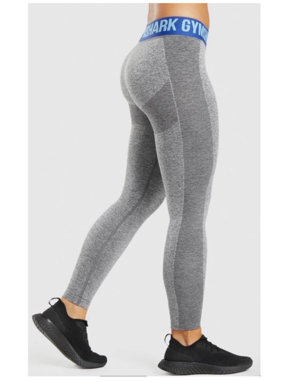 Gymshark Flex Low Rise Seamless Contouring Leggings Gray Blue Logo Size Small
